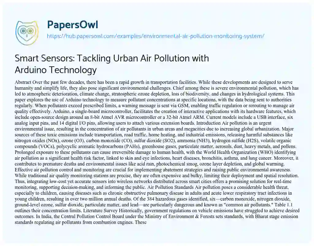 Essay on Smart Sensors: Tackling Urban Air Pollution with Arduino Technology