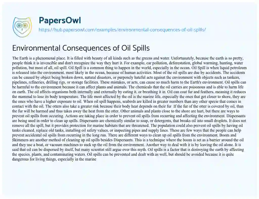 Essay on Environmental Consequences of Oil Spills