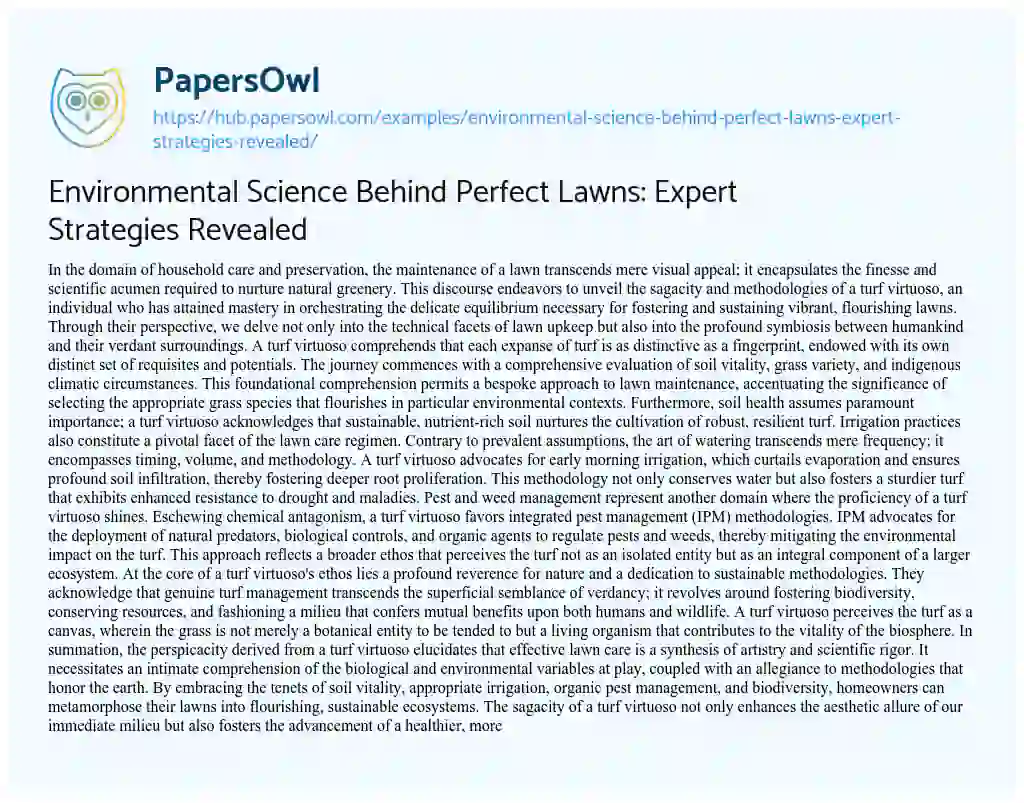 Essay on Environmental Science Behind Perfect Lawns: Expert Strategies Revealed