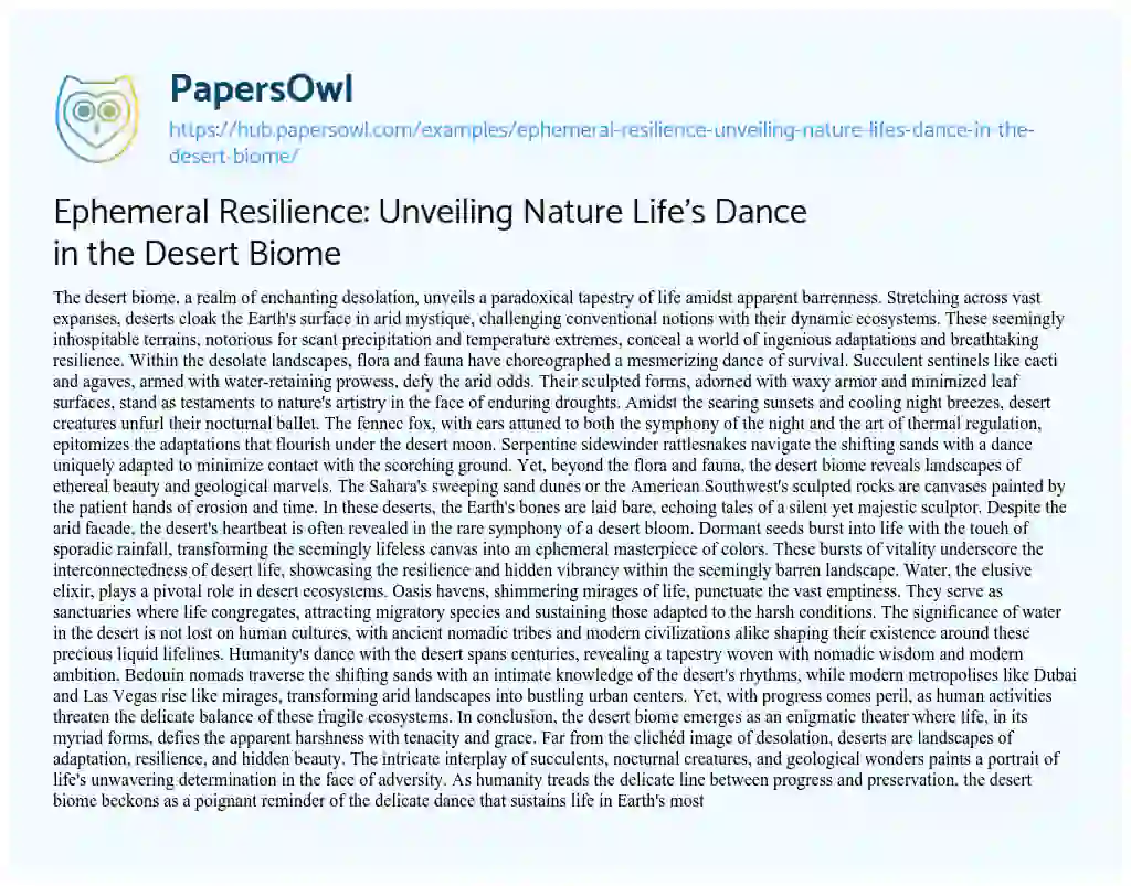 Essay on Ephemeral Resilience: Unveiling Nature Life’s Dance in the Desert Biome