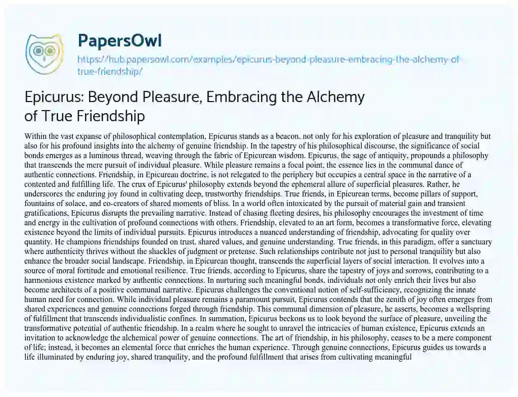 Essay on Epicurus: Beyond Pleasure, Embracing the Alchemy of True Friendship