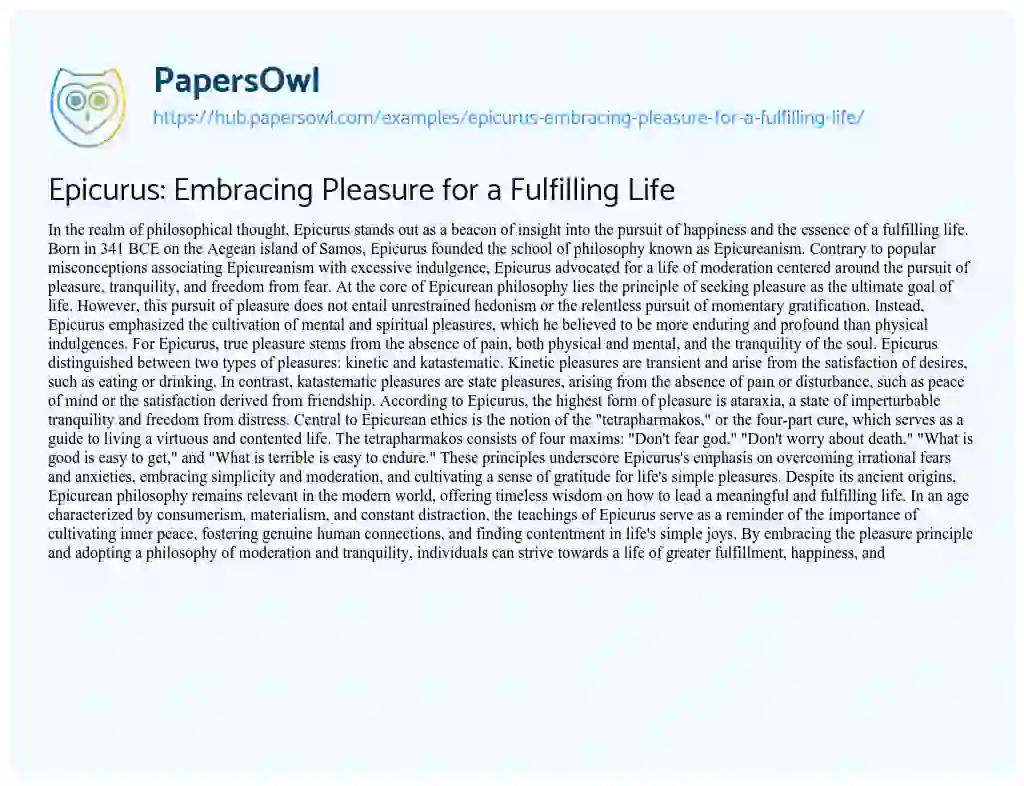 Essay on Epicurus: Embracing Pleasure for a Fulfilling Life
