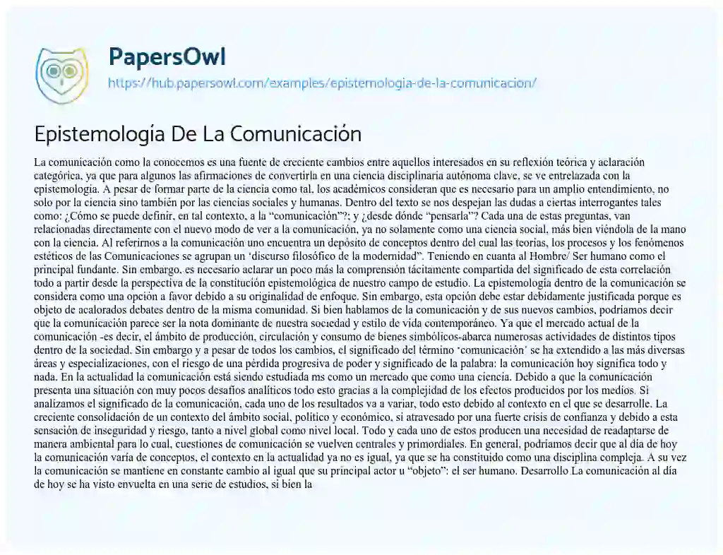 Essay on Epistemología De La Comunicación