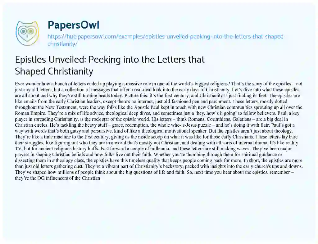 Essay on Epistles Unveiled: Peeking into the Letters that Shaped Christianity