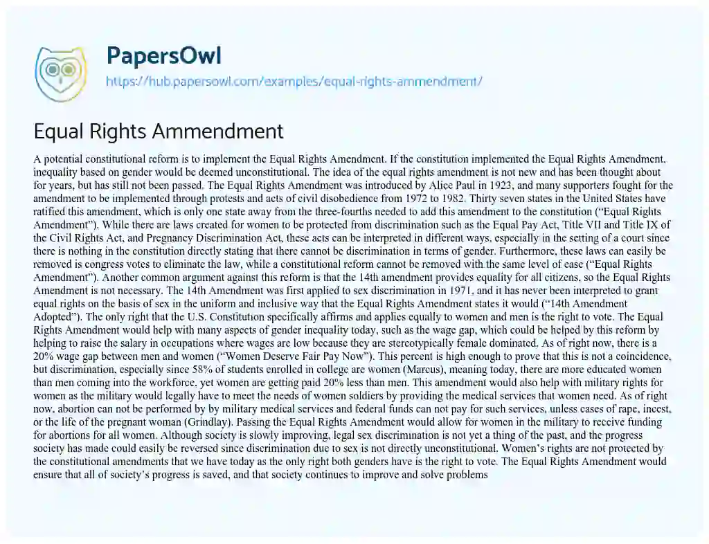 Essay on Equal Rights Ammendment