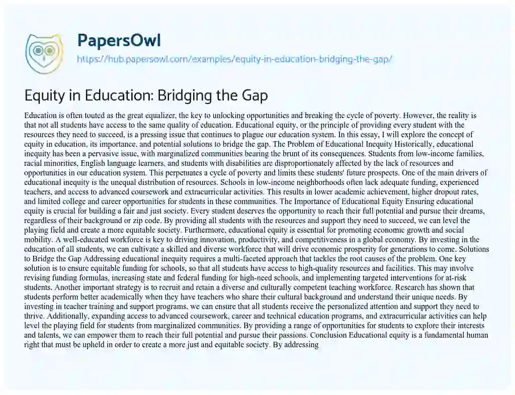 Essay on Equity in Education: Bridging the Gap