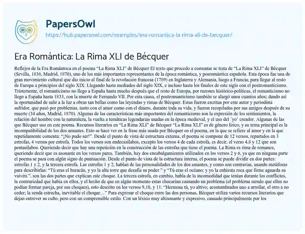 Essay on Era Romántica: La Rima XLI de Bécquer