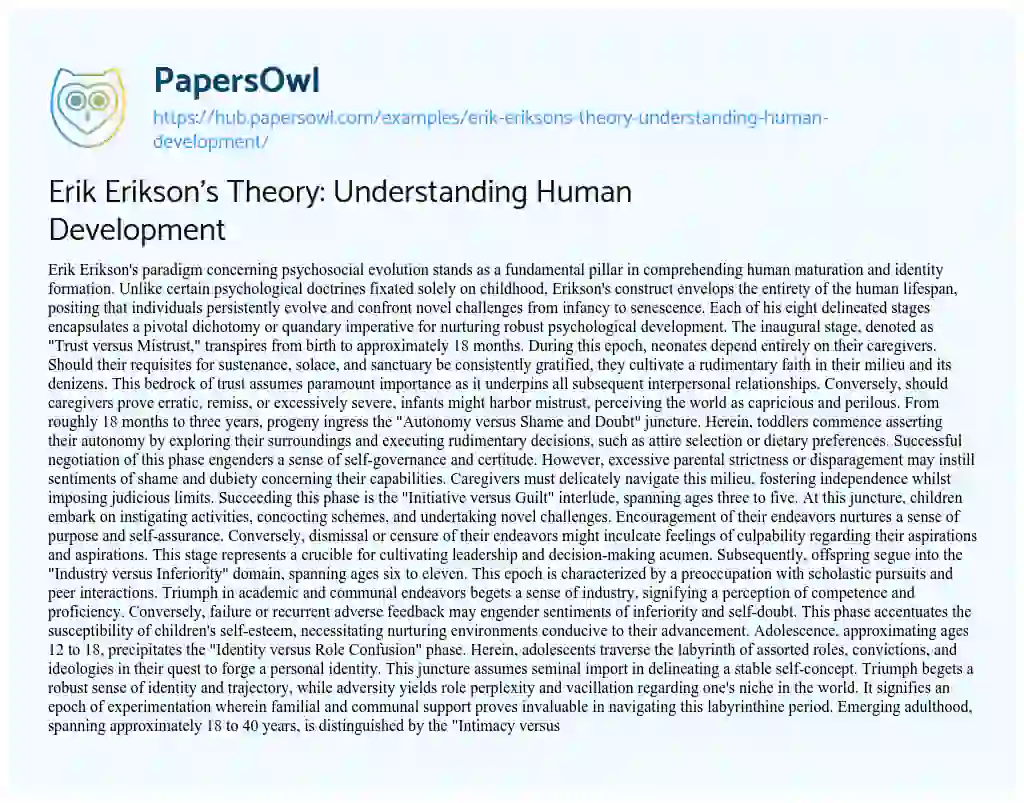 Essay on Erik Erikson’s Theory: Understanding Human Development