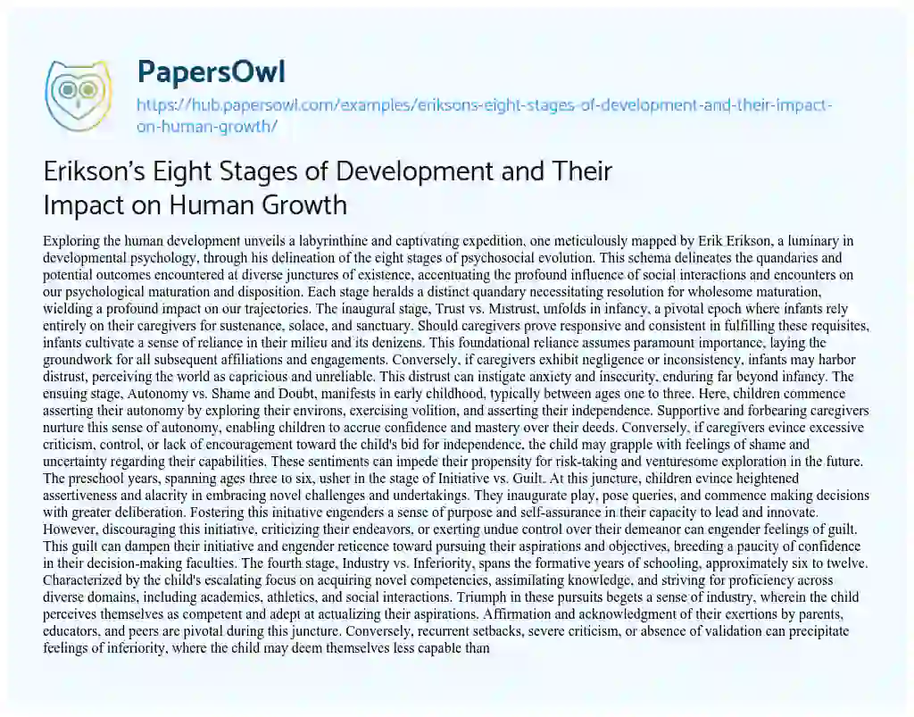 Essay on Erikson’s Eight Stages of Development and Their Impact on Human Growth