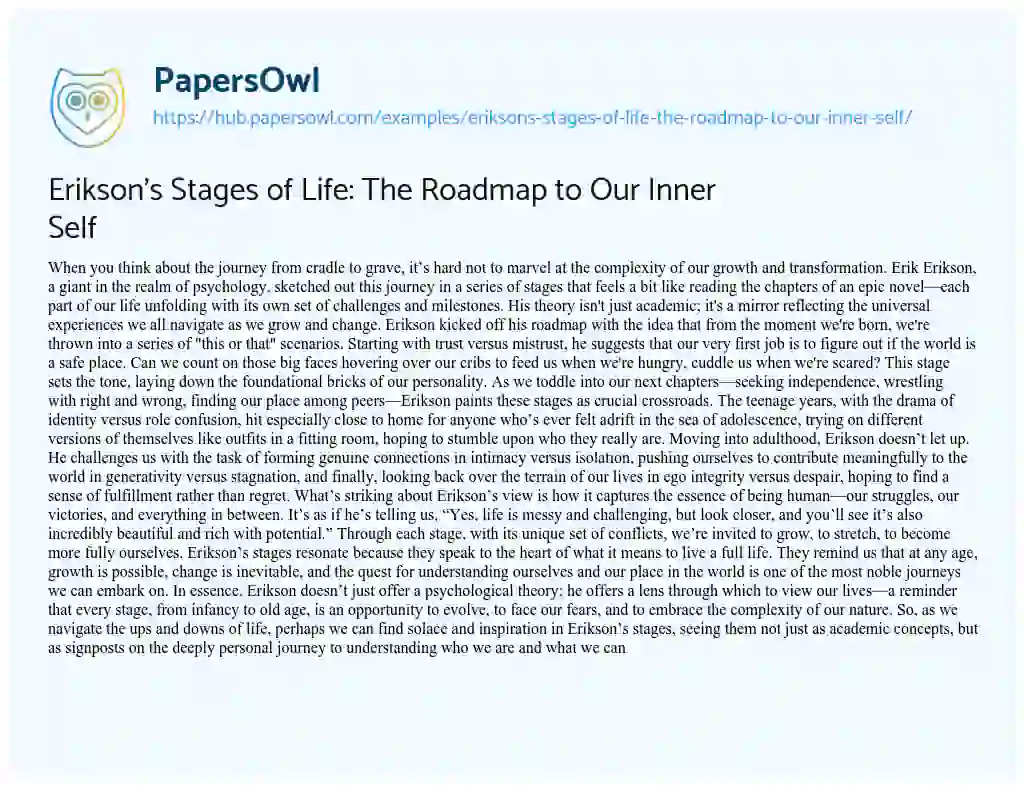 Essay on Erikson’s Stages of Life: The Roadmap to Our Inner Self