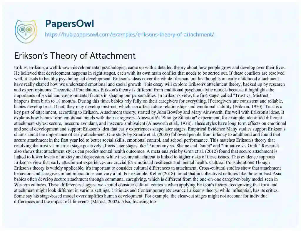 Essay on Erikson’s Theory of Attachment