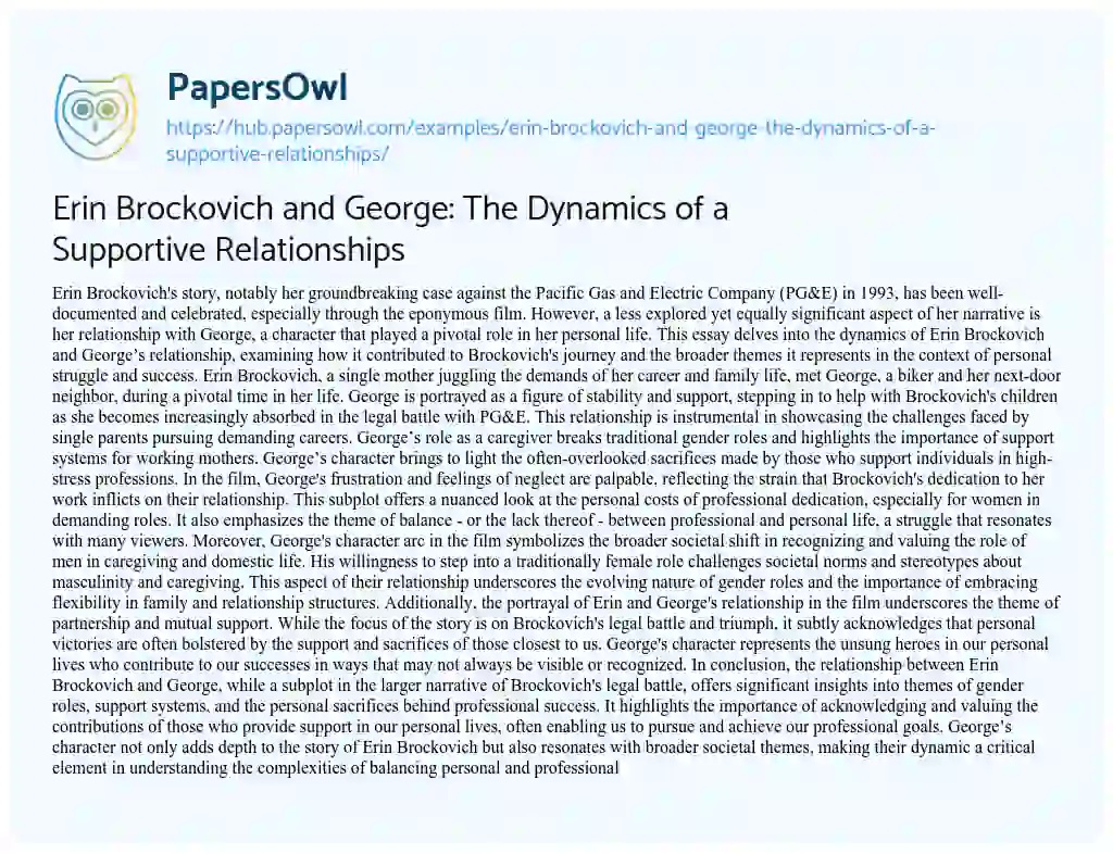 Essay on Erin Brockovich and George: The Dynamics of a Supportive Relationships