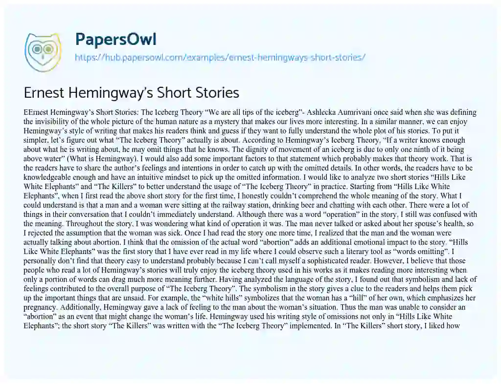Essay on Ernest Hemingway’s Short Stories