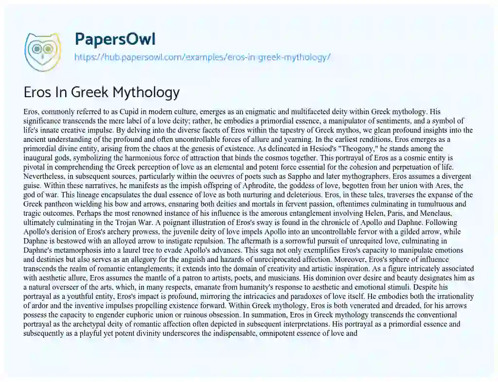 Essay on Eros In Greek Mythology