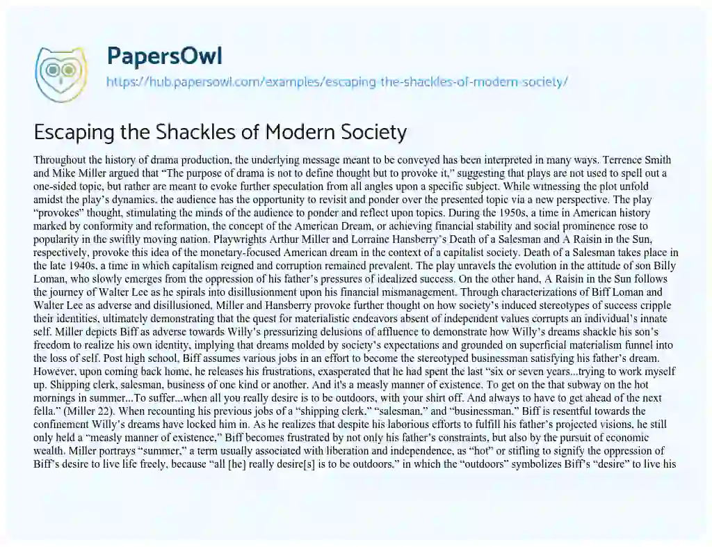 Essay on Escaping the Shackles of Modern Society