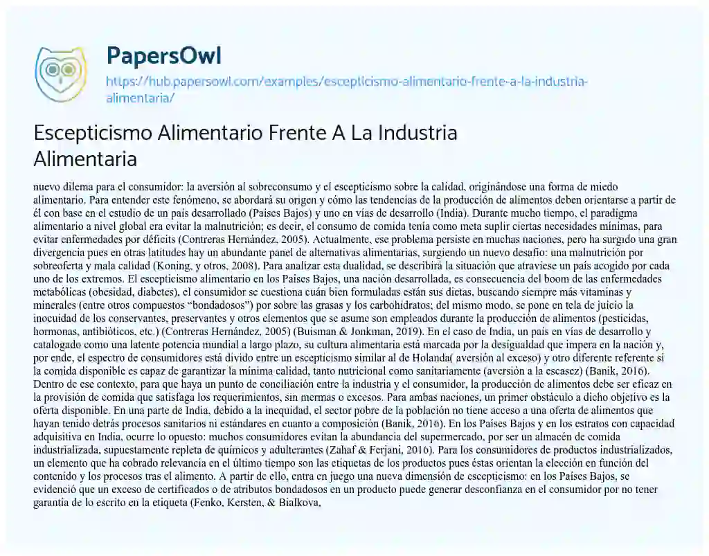 Essay on Escepticismo Alimentario Frente A La Industria Alimentaria