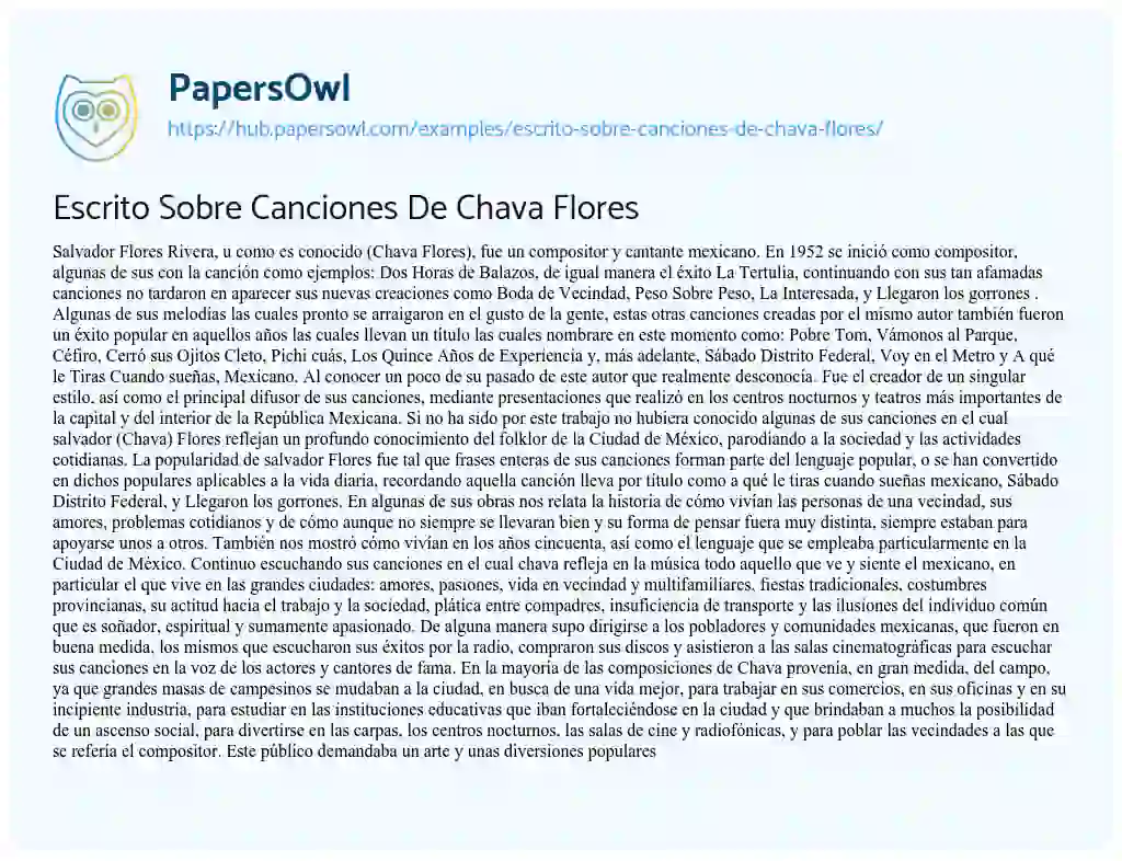 Essay on Escrito Sobre Canciones De Chava Flores