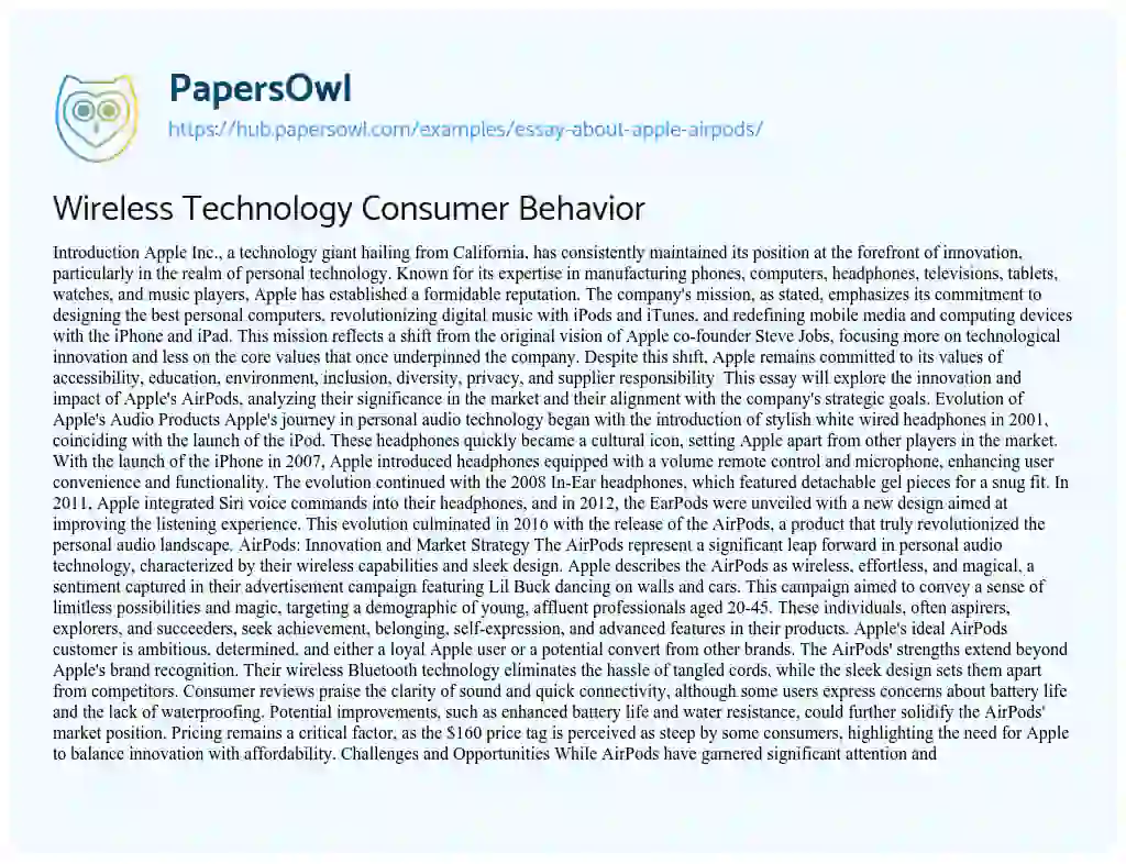 Essay on Wireless Technology Consumer Behavior