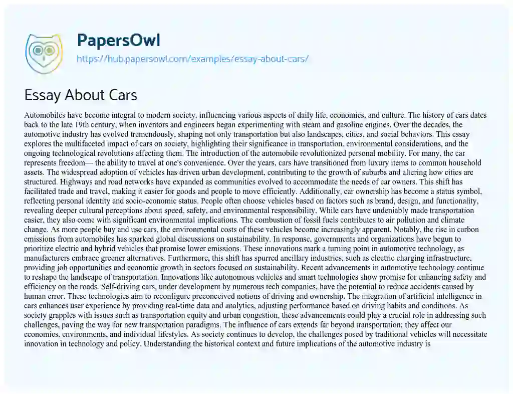 Essay on Essay About Cars
