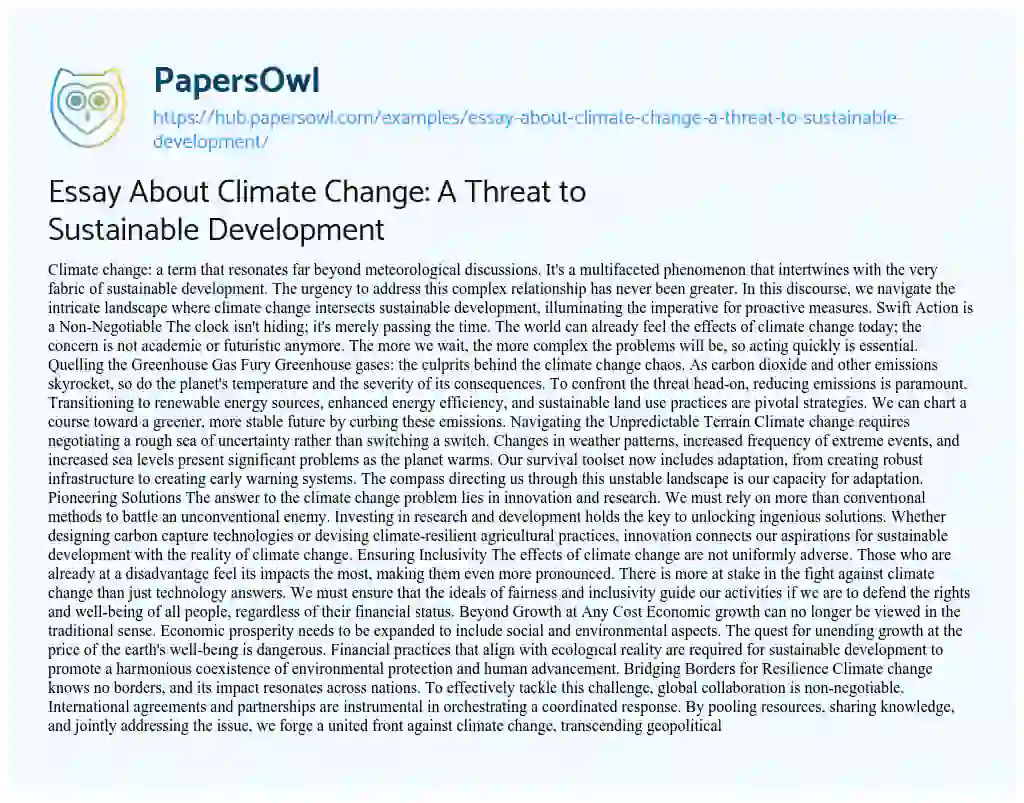 Essay on Essay About Climate Change: A Threat to Sustainable Development