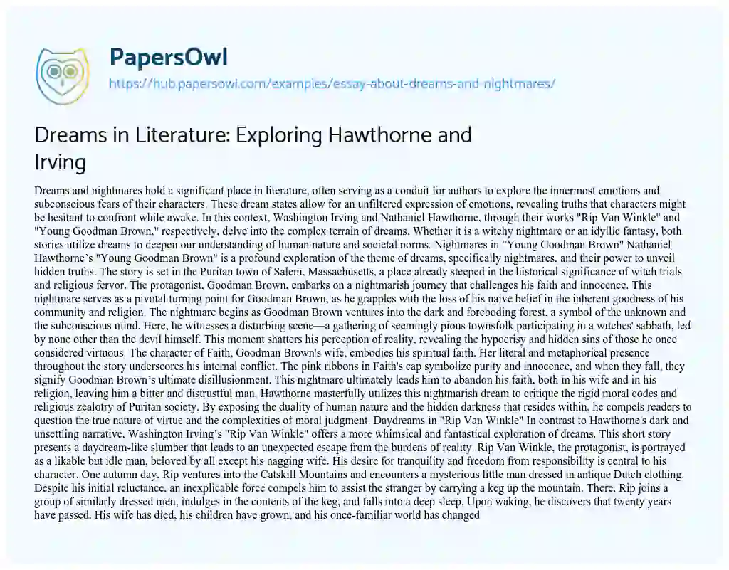 Essay on Dreams in Literature: Exploring Hawthorne and Irving
