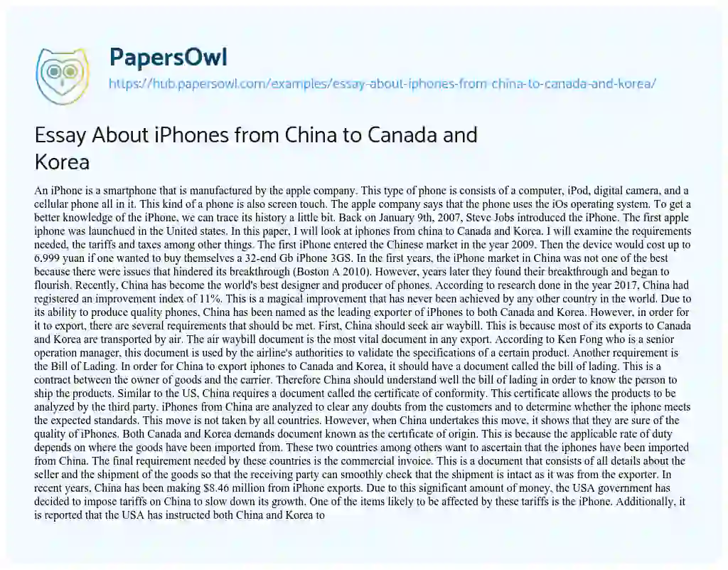 Essay on Essay About iPhones from China to Canada and Korea