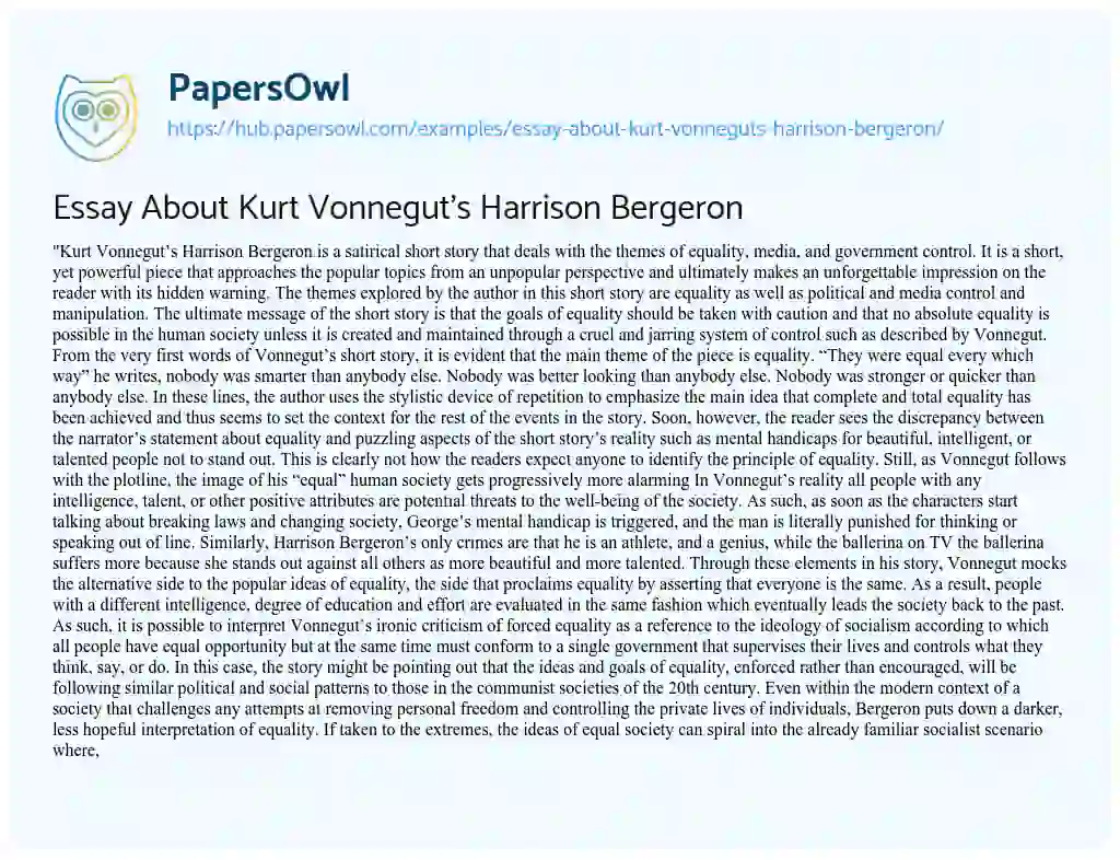 Essay on Essay About Kurt Vonnegut’s Harrison Bergeron