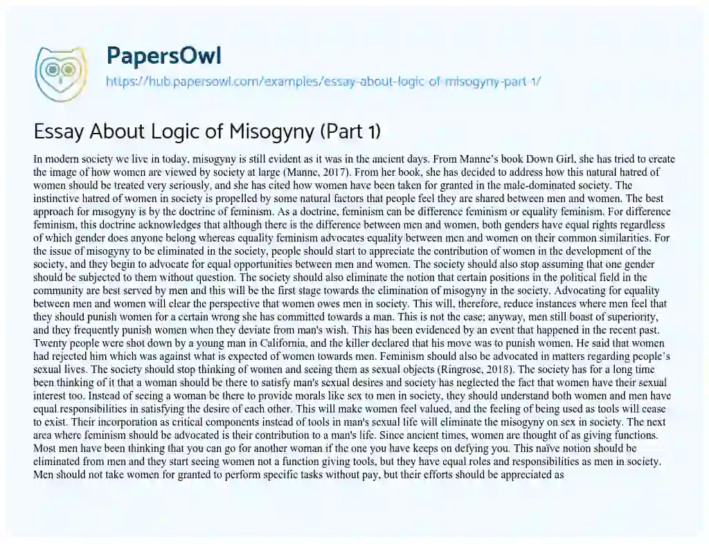 Essay on Essay About Logic of Misogyny (Part 1)