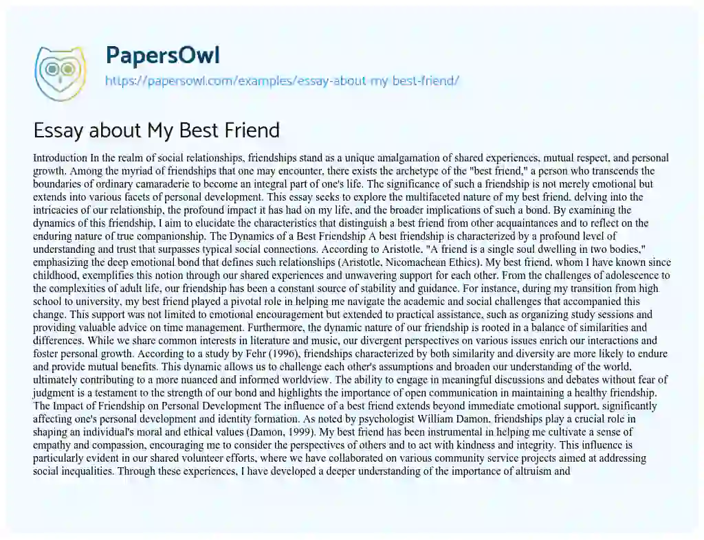 Essay on Essay about My Best Friend