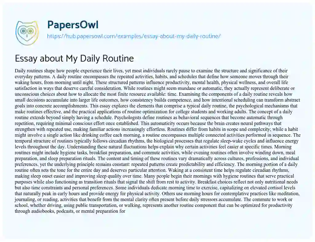 Essay on Essay about My Daily Routine
