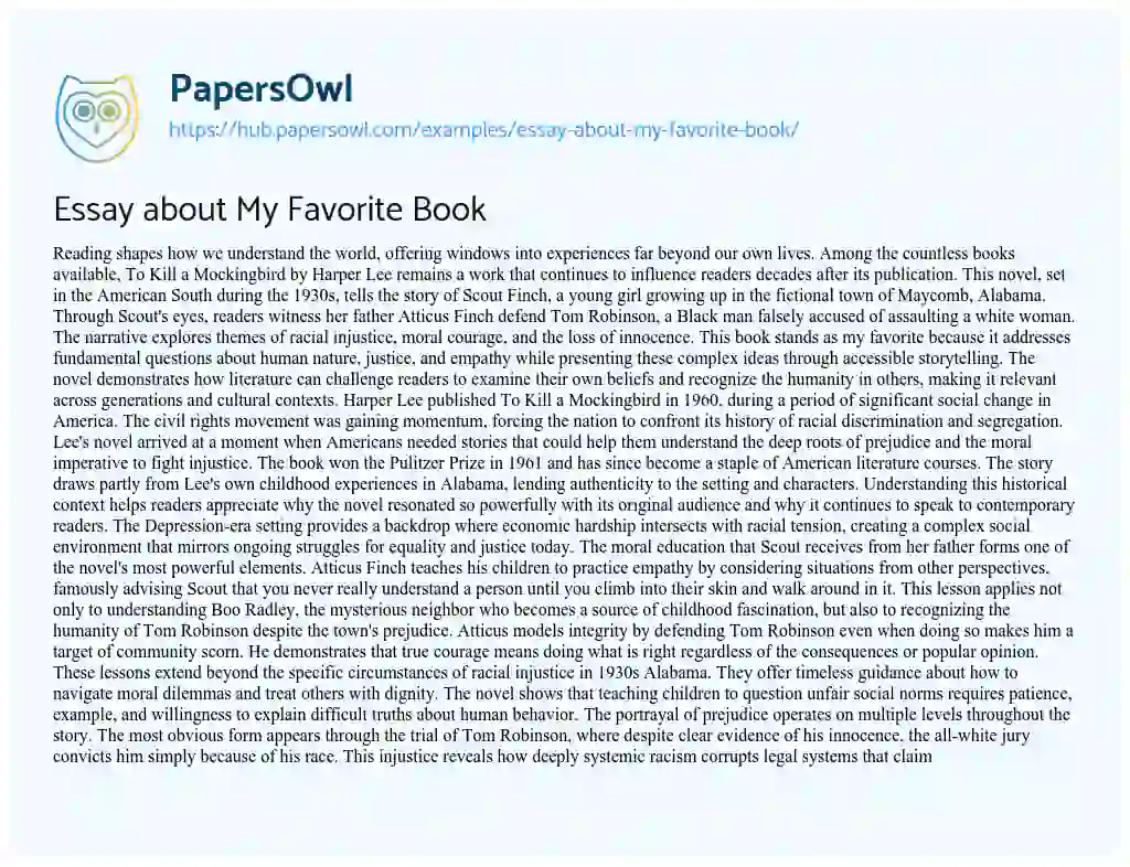 Essay on Essay about My Favorite Book
