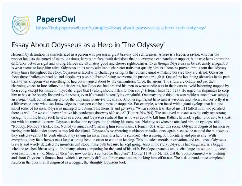 Essay on Essay About Odysseus as a Hero in ‘The Odyssey’