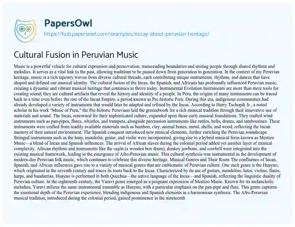 Essay on Cultural Fusion in Peruvian Music
