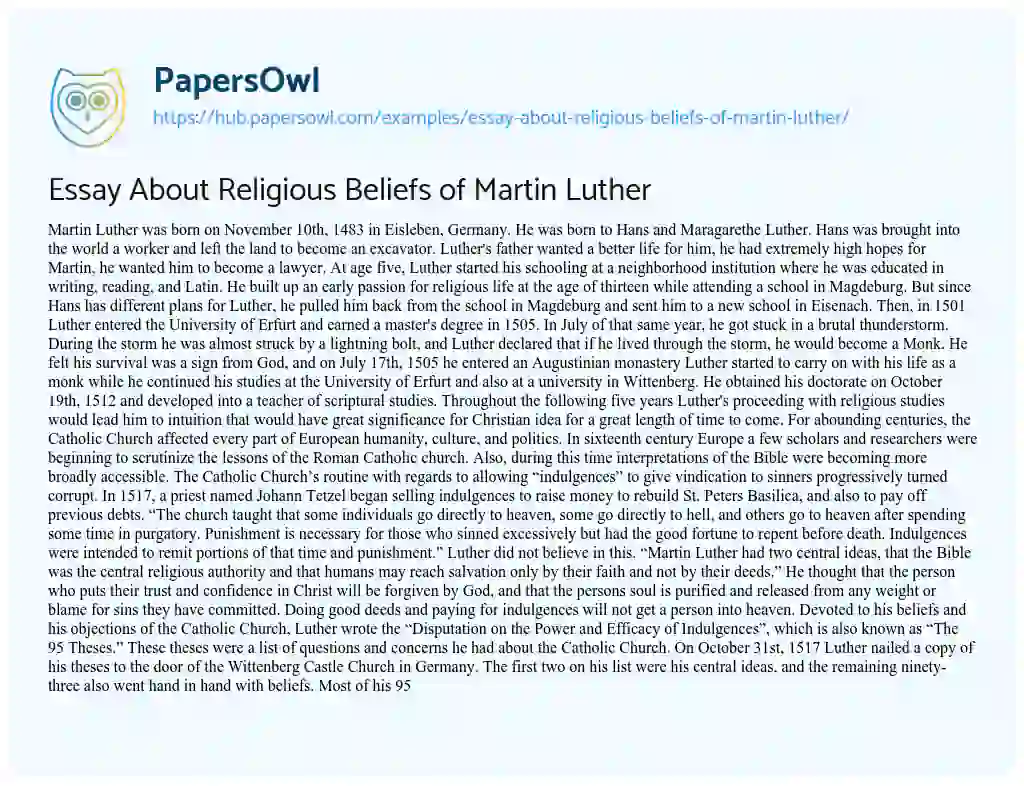 Essay on Essay About Religious Beliefs of Martin Luther