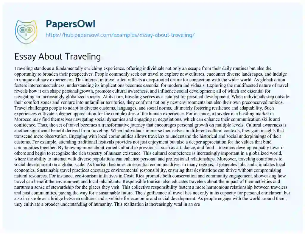 Essay on Essay About Traveling