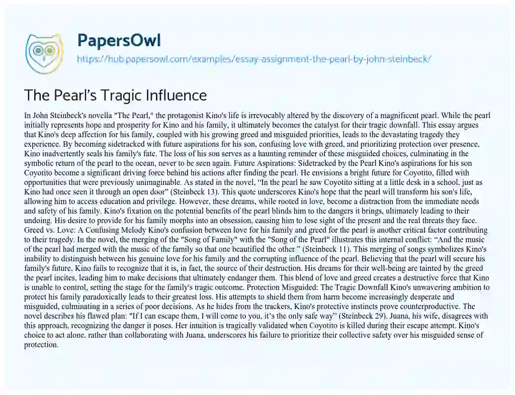 Essay on The Pearl’s Tragic Influence
