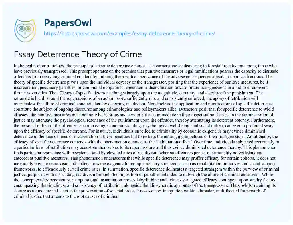 Essay on Essay Deterrence Theory of Crime