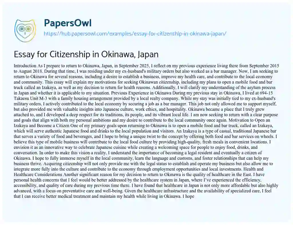 Essay on Essay for Citizenship in Okinawa, Japan