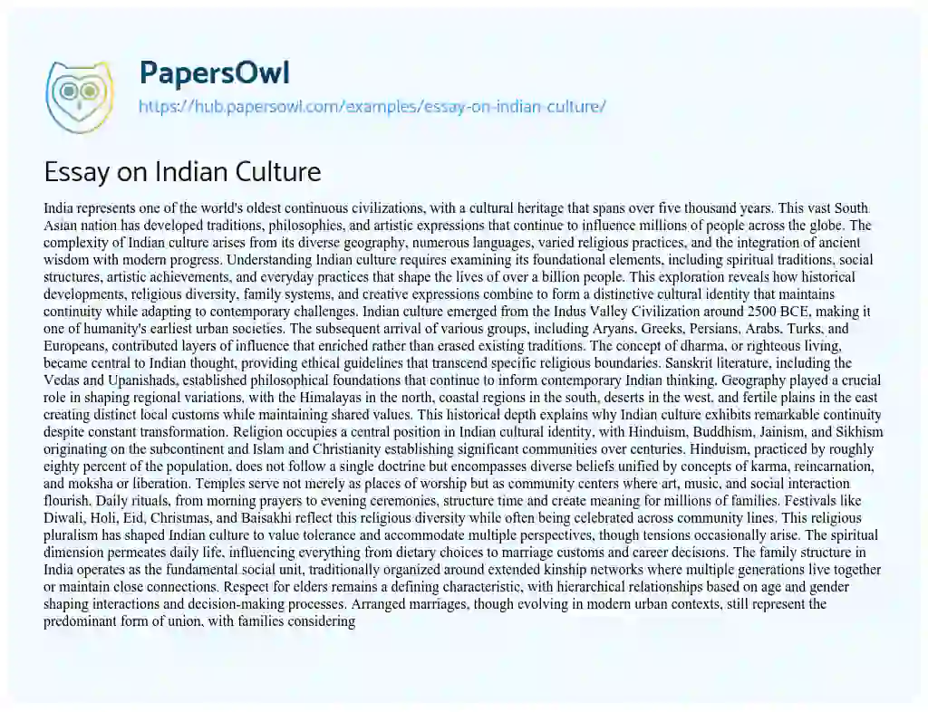 Essay on Essay on Indian Culture