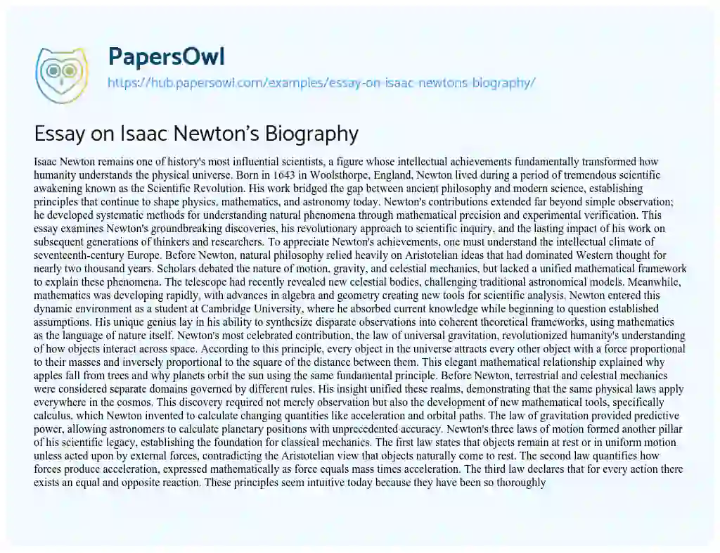 Essay on Essay on Isaac Newton’s Biography