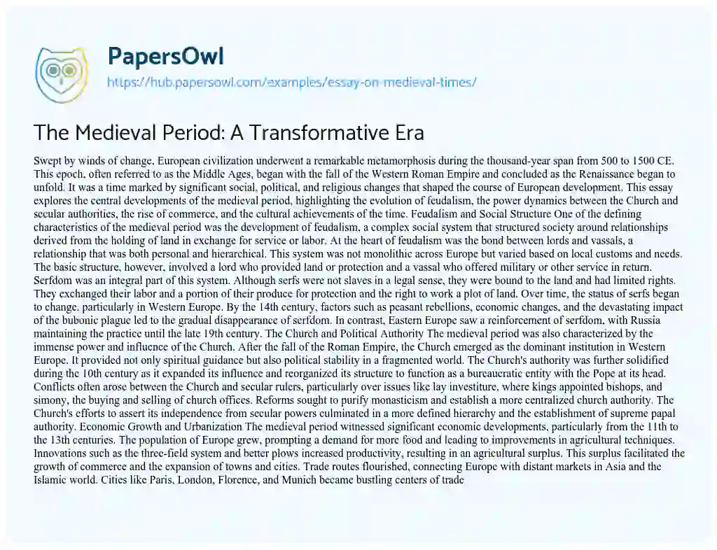 Essay on The Medieval Period: A Transformative Era