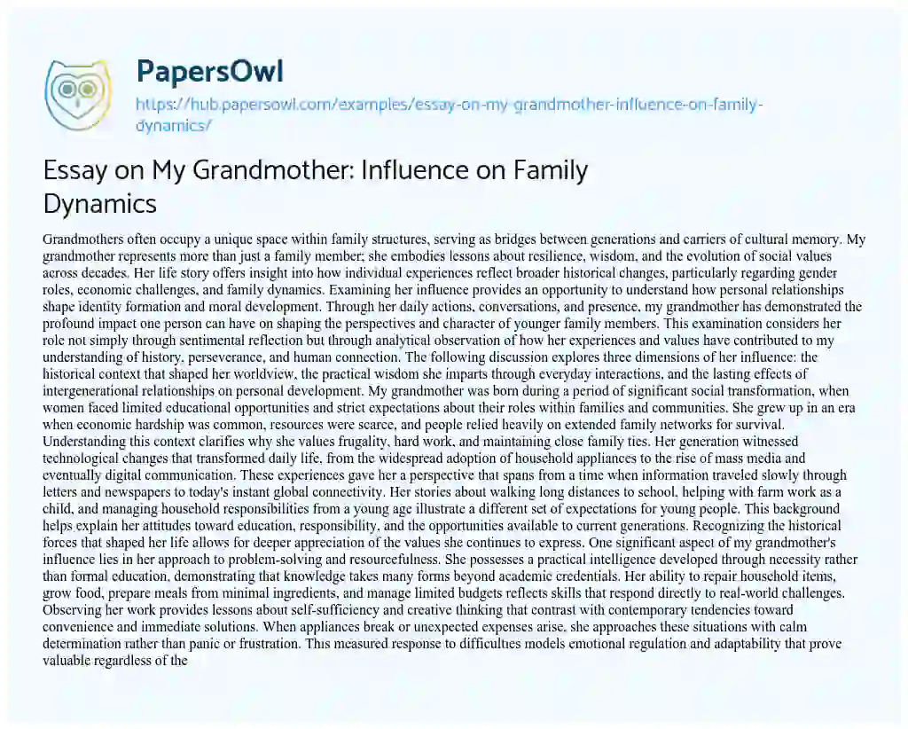 Essay on Essay on My Grandmother: Influence on Family Dynamics