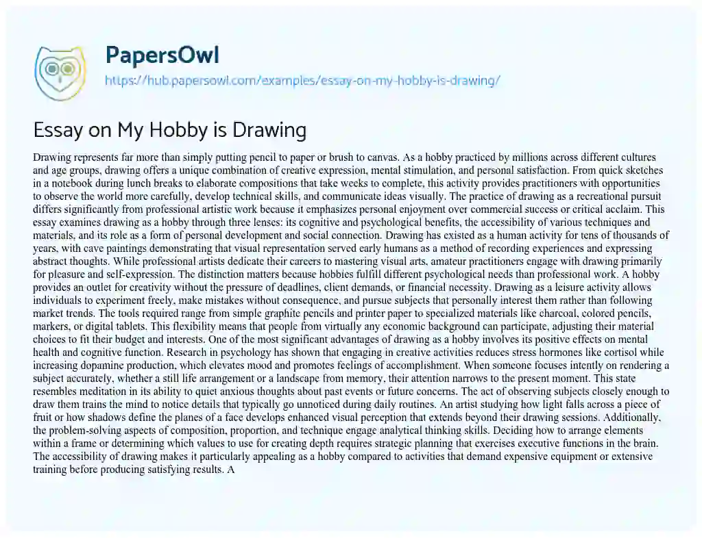 Essay on Essay on My Hobby is Drawing