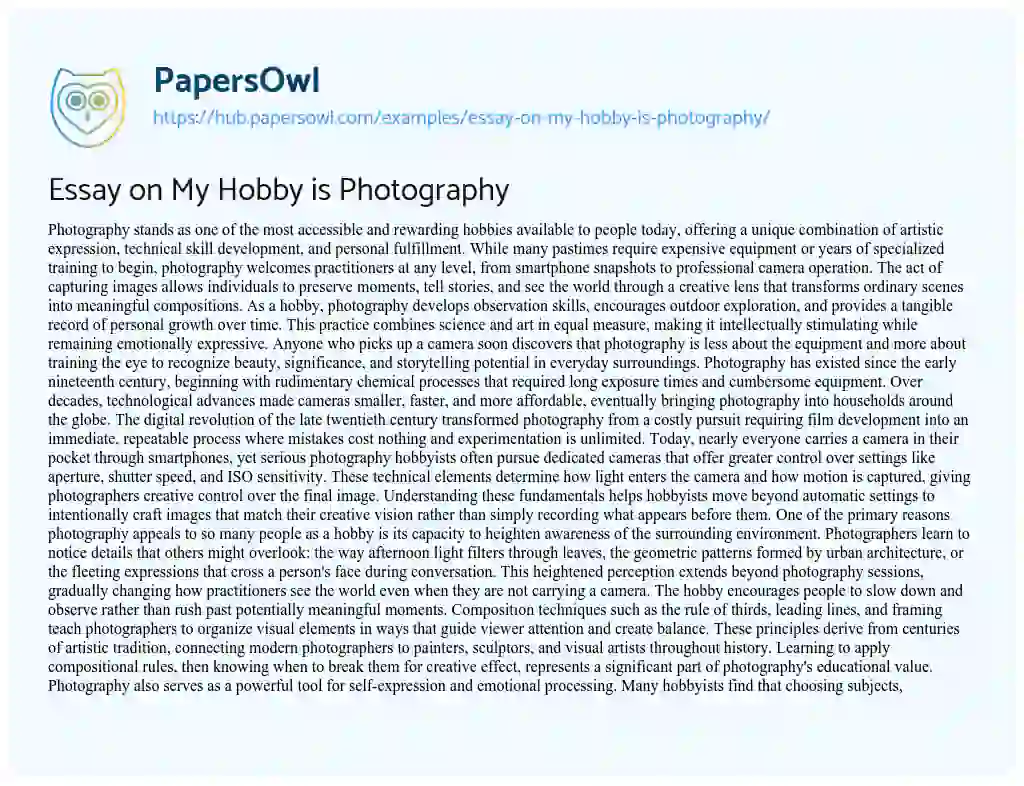 Essay on Essay on My Hobby is Photography
