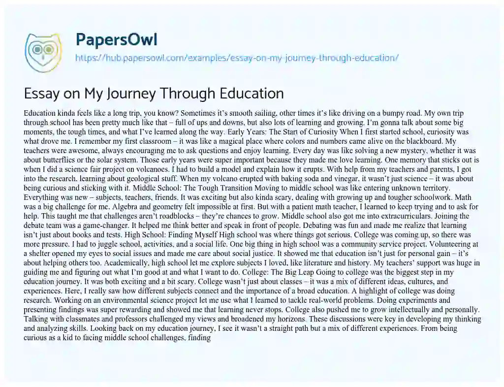 Essay on Essay on My Journey Through Education