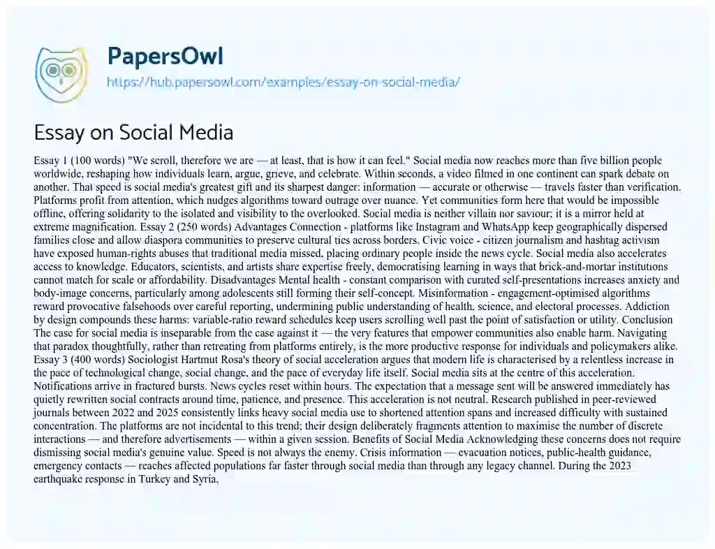 Essay on Essay on Social Media
