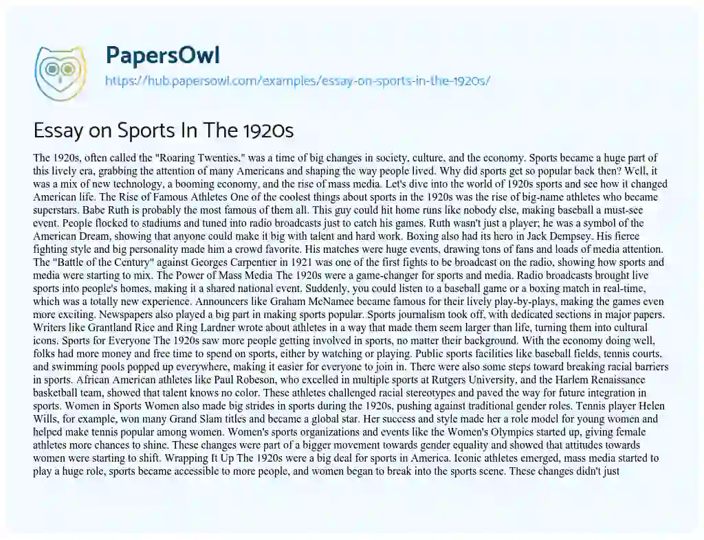 Essay on Essay on Sports In The 1920s