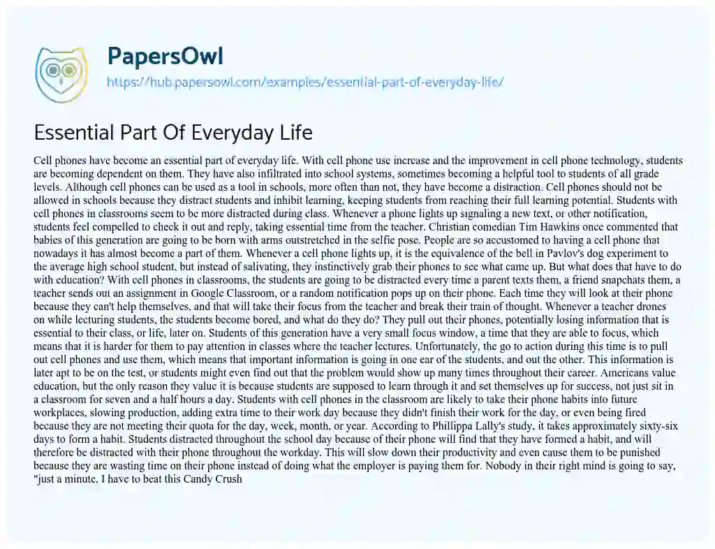 Essay on Essential Part Of Everyday Life