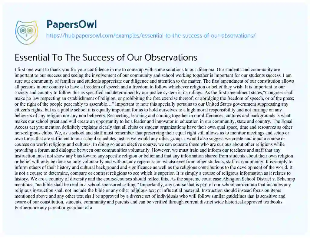 Essay on Essential To The Success of Our Observations