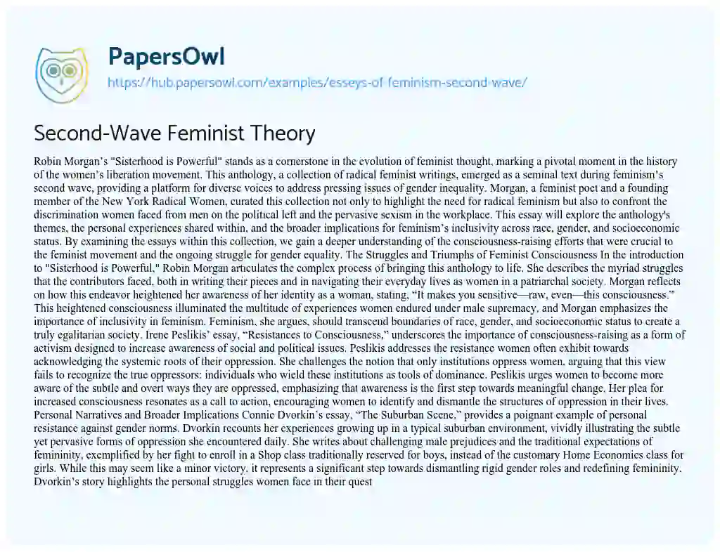 Essay on Second-Wave Feminist Theory